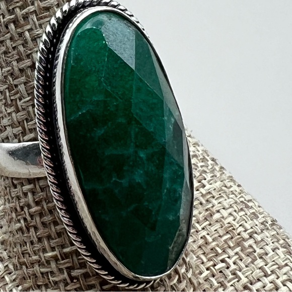 New Enhanced Faceted Green Emerald Silver Overlay Ring Size 9.5 - Picture 9 of 10